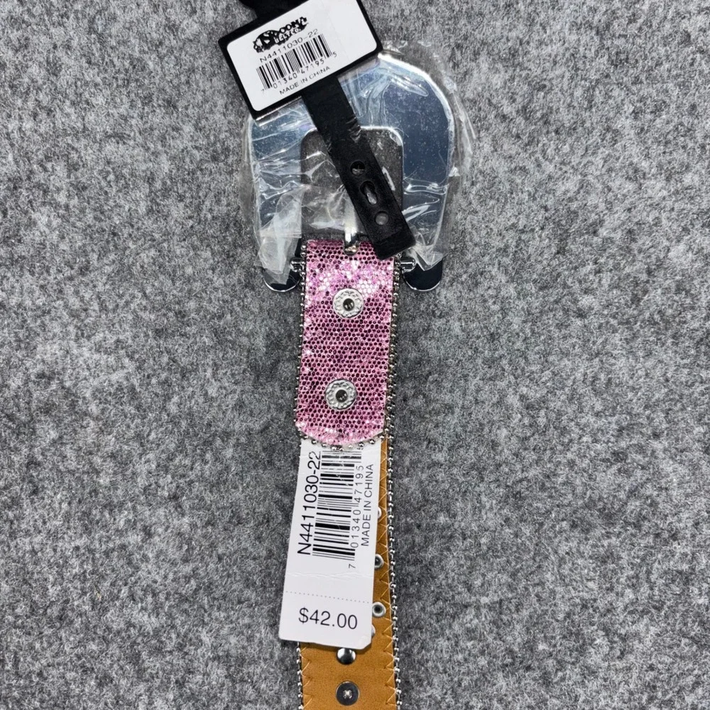 Nocona Belt Co Western Belt Kids 22 Pink Rhinestone Horseshoe Glitter Cowgirl